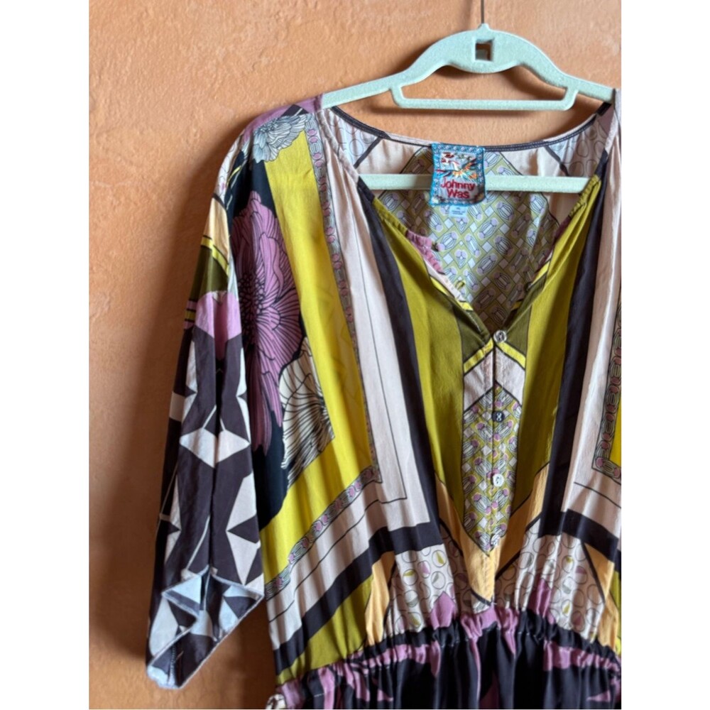 Johnny Was Echo Thalia 100% Silk Floral Maxi Dress XL Boho V-Neck - Picture 2 of 10